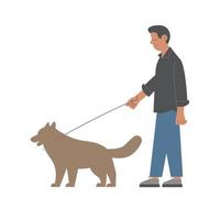 diseño plano de hombre personaje caminar con perro vector