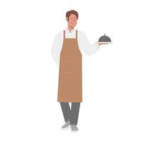Flat design of chef man presents a dish vector