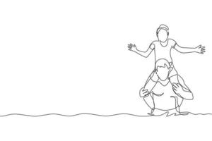 dibujo de una sola línea continua de papá levanta a su hijo en el hombro y juega juntos en el centro de la piscina del gimnasio. vacaciones de verano y concepto de vacaciones. ilustración de vector de diseño de dibujo de una línea de moda
