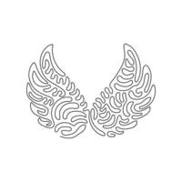 Single continuous line drawing cute angel wings holiday romantic decoration logo vector image. Swirl curl style. Dynamic one line draw graphic design vector illustration