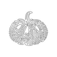 Single one line drawing healthy vegetables with pumpkin, vitamins and minerals. Diet, eco food, vegan, nutrition. Swirl curl style. Modern continuous line draw design graphic vector illustration