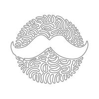 Single continuous line drawing old style mustaches. Adult man moustaches. Mustache vintage facial. Swirl curl circle background style. Dynamic one line draw graphic design vector illustration