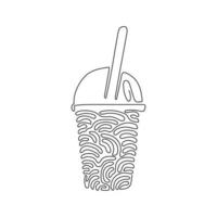 dibujo de una sola línea continua lindo té de leche con burbujas de boba. delicioso té con leche de perla en vasos de plástico con paja. bebida popular. estilo de rizo de remolino. Ilustración de vector de diseño gráfico de dibujo de una línea dinámica