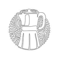 Single one line drawing Italian coffee maker, espresso machine, moka express, mocha coffee, moka pot. Swirl curl circle background style. Modern continuous line draw design graphic vector illustration