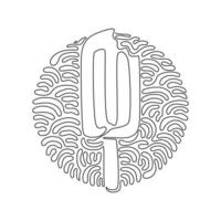 Single continuous line drawing frozen popsicle have been bitten. Ice cream on stick for dessert. Cold summer snack. Swirl curl circle background style. One line draw graphic design vector illustration