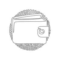 Single one line drawing Wallet icon in trendy flat style. Outline money wallet. Modern wallet line icon. Swirl curl circle background style. Continuous line draw design graphic vector illustration