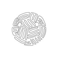 Single one line drawing Sepak Takraw ball or rattan ball. Scissor kick. Concept of team sport, Asian sport game, spirit. Swirl curl style. Continuous line draw design graphic vector illustration