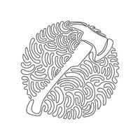 Single continuous line drawing red fire axe icon. Firefighter ax. Fire extinguishing equipment. Professional tool. Swirl curl circle background style. One line draw graphic design vector illustration