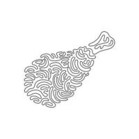 Continuous one line drawing delicious crispy fried chicken drumstick fast food menu. Fried chicken leg object stock isolated. Swirl curl style. Single line draw design vector graphic illustration