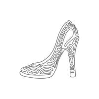 icono de zapatos de mujer de dibujo de una línea continua. esquema de zapatos de tacones altos de señora. diseño de calzado de moda. Zapato elegante de tacón alto para mujer. estilo de rizo de remolino. ilustración gráfica de vector de diseño de dibujo de una sola línea