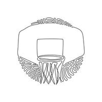 Continuous one line drawing basketball hoop, basketball basket. Net with round circle, equipment of sport gym. Swirl curl circle background style. Single line draw design vector graphic illustration