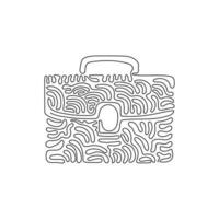 Single continuous line drawing Male office briefcase icon. Business symbol. Briefcase with lock icon. Handbag and suitcase. Swirl curl style. Dynamic one line draw graphic design vector illustration