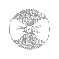 Continuous one line drawing stylish bow tie icon. Realistic formal wear for official event. Elegant clothes object. Swirl curl circle background style. Single line draw design vector illustration