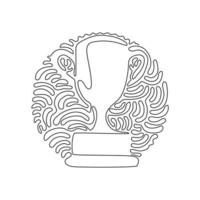 Single one line drawing winner's trophy icon. Golden trophy vector is symbol of victory in sports event. Swirl curl circle background style. Continuous line draw design graphic vector illustration