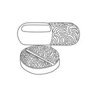 Single continuous line drawing medical pill and tablet icon. Medicine pills or tablets, capsules. Drugs and pills symbol. Swirl curl style. Dynamic one line draw graphic design vector illustration