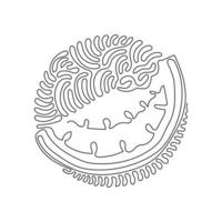 Continuous one line drawing water melon, watermelon slice fruit illustration, fresh healthy food, organic natural food. Swirl curl circle background style. Single line draw design vector graphic