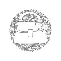 Single continuous line drawing women handbags collection of fashionable items. Bags with zippers and pockets. Swirl curl circle background style. One line draw graphic design vector illustration