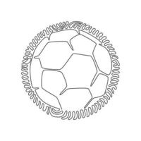 una sola línea continua dibujando un balón de fútbol blanco para la recreación del juego de fútbol. pelota de fútbol. equipo deportivo en torneo. estilo de fondo de círculo de rizo de remolino. vector de diseño gráfico de dibujo dinámico de una línea