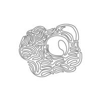 Single continuous line drawing Fried egg breakfast. Omelet meal yolk logo. Scrambled eggs. Delicious and healthy food in the morning. Swirl curl style. One line draw graphic design vector illustration