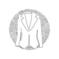 Continuous one line drawing women blazer or jacket. Basic clothes in business style. Dress-coat. Business attire. Swirl curl circle background style. Single line design vector graphic illustration