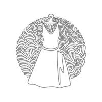 Continuous one line drawing elegant dresses on hanger. Modern, stylish dress. Clothing store icon. Fashion boutique. Swirl curl circle background style. Single line design vector graphic illustration