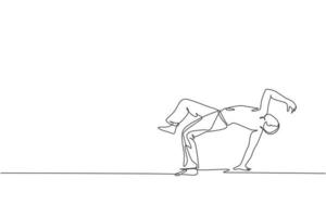 dibujo de una sola línea continua de un joven deportivo que practica la capoeira brasileña mueve el baile en la calle al aire libre. cultura arte marcial y concepto deportivo. ilustración de vector de diseño de dibujo de una línea de moda