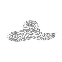 Continuous one line drawing ladies or women's hat icon. Fashion. Lady or women's beach hat. Elements of beach holidays concept. Swirl curl style. Single line draw design vector graphic illustration