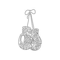 Single continuous line drawing boxing glove hanging on lace. Boxer sportswear for punch workout. Symbol of fight, combat. Swirl curl style. Dynamic one line draw graphic design vector illustration