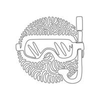 Continuous one line drawing scuba diving mask with snorkel. Diving mask. Mask and snorkel for swimming. Scuba diving concept. Swirl curl circle background style. Single line draw design vector graphic