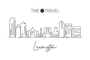 Single continuous line drawing Lexington city skyline, Kentucky. Famous city scraper landscape. World travel home wall decor art poster print concept. Modern one line draw design vector illustration