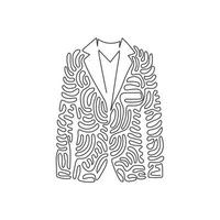 Single continuous line drawing Men formal suit. Men's jacket. Wedding men's suit, tuxedo. Clothes in business style. Swirl curl style. Dynamic one line draw graphic design vector illustration