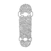 Single one line drawing skateboard, back side. Empty plywood skateboard for freestyle skill. Clear deck for street sport. Swirl curl style. Continuous line draw design graphic vector illustration