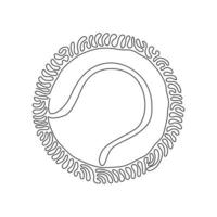 Continuous one line drawing Tennis ball. Game, sport, competing, round. Yellow tennis ball made of felt and rubber. Swirl curl circle background style. Single line design vector graphic illustration