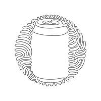 Single one line drawing cola soda in aluminum can. Cold soft drink to crave for refreshing feeling. Swirl curl circle background style. Modern continuous line draw design graphic vector illustration