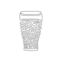 Refresco de dibujo de una sola línea continua en vaso. Refresco de cola frío para anhelar una sensación refrescante. bebida para saciar la sed. estilo de rizo de remolino. Ilustración de vector de diseño gráfico de dibujo de una línea dinámica