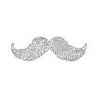 Single one line drawing old style mustaches. Adult man moustaches. Mustache vintage facial. Symbol of Father's day. Swirl curl style. Modern continuous line draw design graphic vector illustration