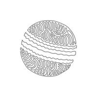 Single one line drawing cricket ball leather hard circle stitch close-up. Sports equipment. Summer team sports. Swirl curl style concept. Modern continuous line draw design graphic vector illustration