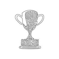 Single continuous line drawing winner's trophy icon. Golden trophy vector is symbol of victory in sports event. Swirl curl style concept. Dynamic one line draw graphic design vector illustration