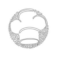 Continuous one line drawing chef hat or cap in sketch. Kitchen staff uniform headwear for restaurant or cafe. Swirl curl circle background style. Single line draw design vector graphic illustration