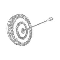 Single continuous line drawing Archery Target With Arrows Archer Sport Game Competition. Dartboard with arrow icon. Swirl curl style concept. Dynamic one line draw graphic design vector illustration