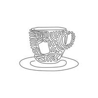 Continuous one line drawing cup with tea bag. Hot green tea drinks for breakfast. Enjoy freshness and relaxation in the morning. Swirl curl style. Single line draw design vector graphic illustration