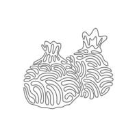 Continuous one line drawing Dim sum, traditional Chinese dumplings. Asian food cuisine. Delicious steaming bun for breakfast. Swirl curl style. Single line draw design vector graphic illustration