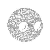 Single one line drawing Round black-rimmed glasses. Side of myopia glasses, round frame, with black glasses legs. Swirl curl circle background style. Modern continuous line draw design graphic vector