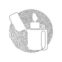 Single continuous line drawing metal lighter. Fire from lighter. Manual, gas lighter with burning flame in flat style. Swirl curl circle background style. Dynamic one line draw graphic design vector