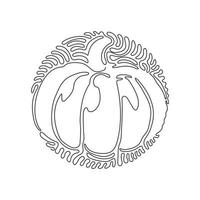 Single continuous line drawing healthy vegetables with pumpkin, vitamins and minerals. Diet, eco food, vegan, nutrition. Swirl curl circle background style. Dynamic one line draw graphic design vector