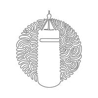 Continuous one line drawing punching bag isolated. Hitting bag for boxing training. Boxing equipment exercise. Swirl curl circle background style. Single line draw design vector graphic illustration