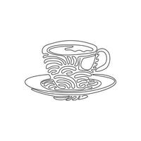 Single continuous line drawing coffee cup for latte, espresso, cappuccino. Hot coffee ready to drink for breakfast in the morning. Swirl curl style. One line draw graphic design vector illustration