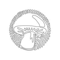 Single one line drawing wild cep porcini mushrooms. Organic vegetarian product. Great for menu, label, recipe. Swirl curl circle background style. Continuous line design graphic vector illustration