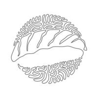 Single continuous line drawing traditional Japanese sushi, raw tuna or maguro rice ball. Menu in Japanese restaurant. Swirl curl circle background style. Dynamic one line draw graphic design vector