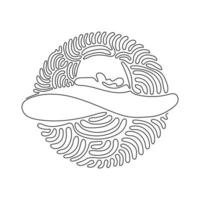 Single continuous line drawing ladies or women's hat icon. Fashion. Lady or women's beach hat. Elements of beach holidays. Swirl curl circle background style. One line draw graphic design vector